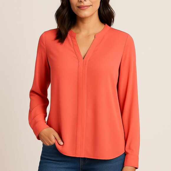NWT 41 Hawthorn Stitch Fix Breyson Bright Coral Long Sleeve Blouse XL - Picture 1 of 5